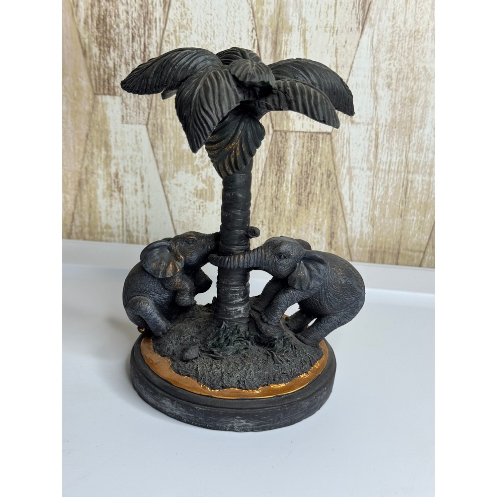 Vintage Elephant Palm Tree‎ Statue Figurine Decor Ornament Home Garden Accent